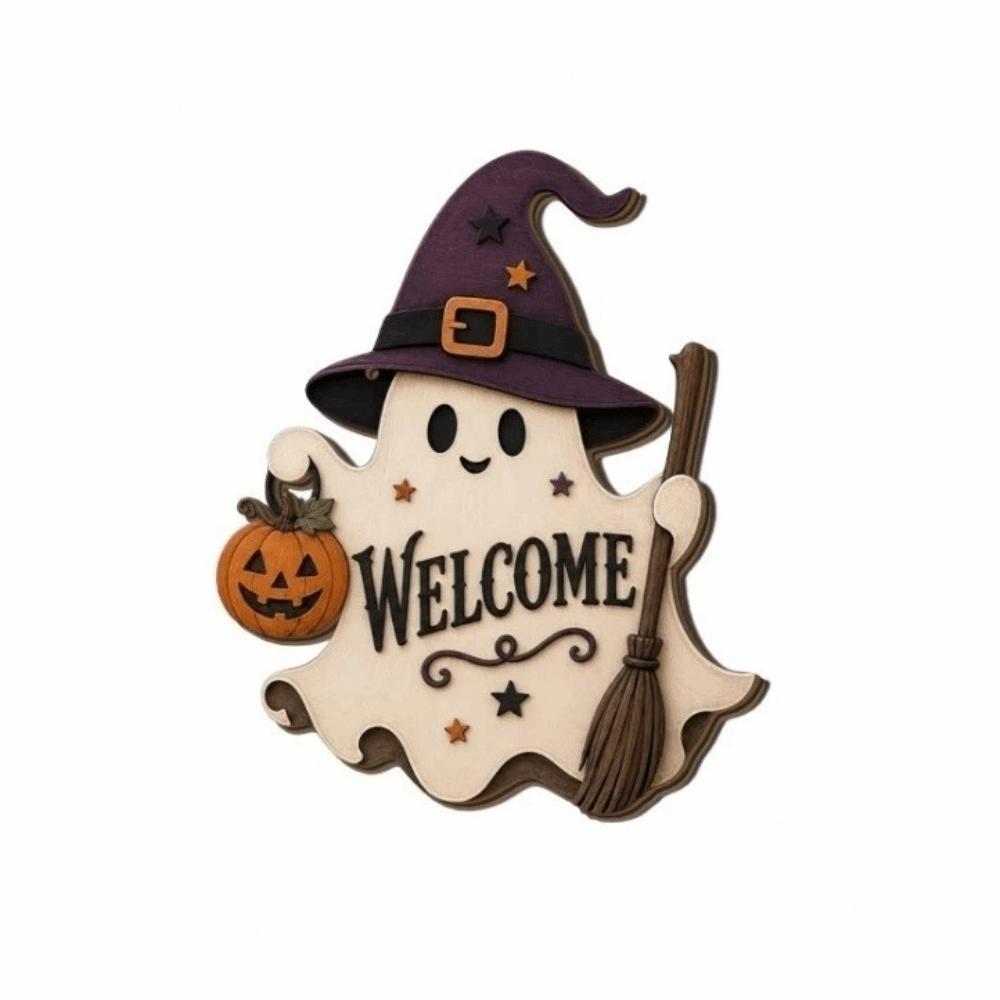 Cartoon Pattern Ghost Door Hanging Rustic Style Halloween Hanging Plaque Front Door