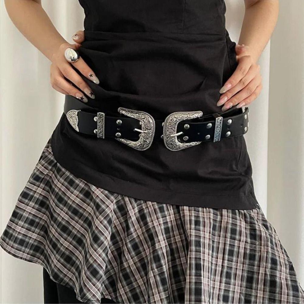 Vintage Women's Rivet Belt Y2k Dress Jeans Belt Retro Leather Waist Belt  Spicy Girls