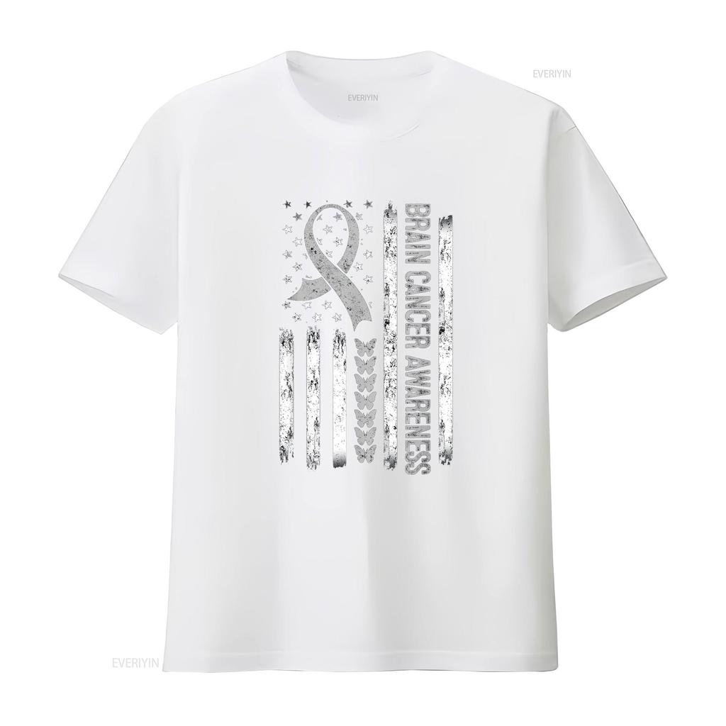 Brain Cancer Awareness American Flag T Shirt Vintage Washed Soft Stylish Slightly Fashion Breathable Top For Everyday Wear