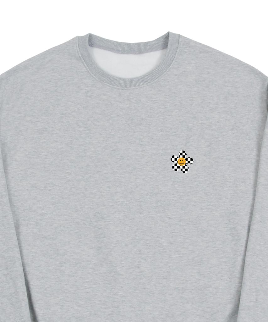 GRAVER [Unisex] Checkerboard Small Flower Sweatshirt_Gray