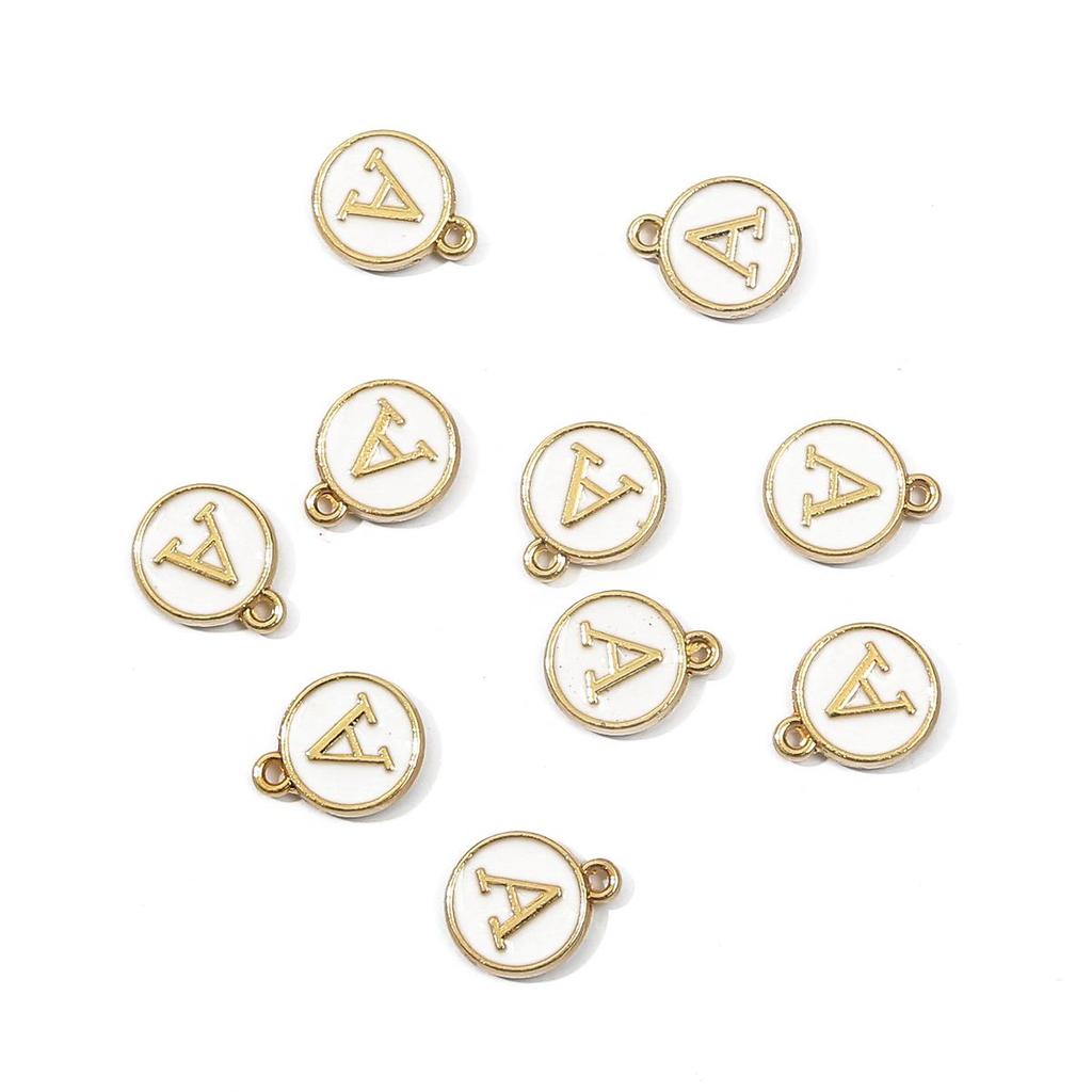 10Pcs 12x2.5mm Alphabet Double Face Charms Pendant Beads for Jewelry DIY Findings
