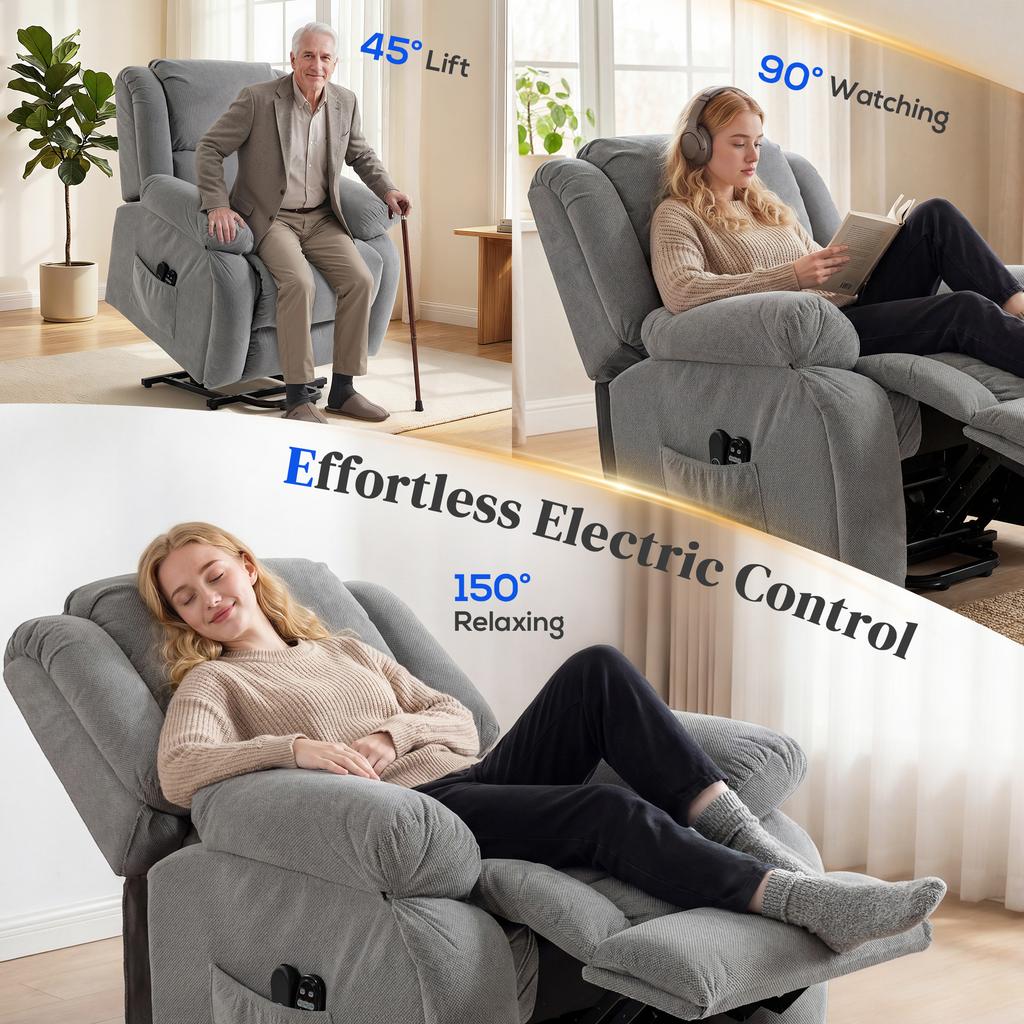 Recliner Armchair Lift Chair with Massage for Elderly Light Grey