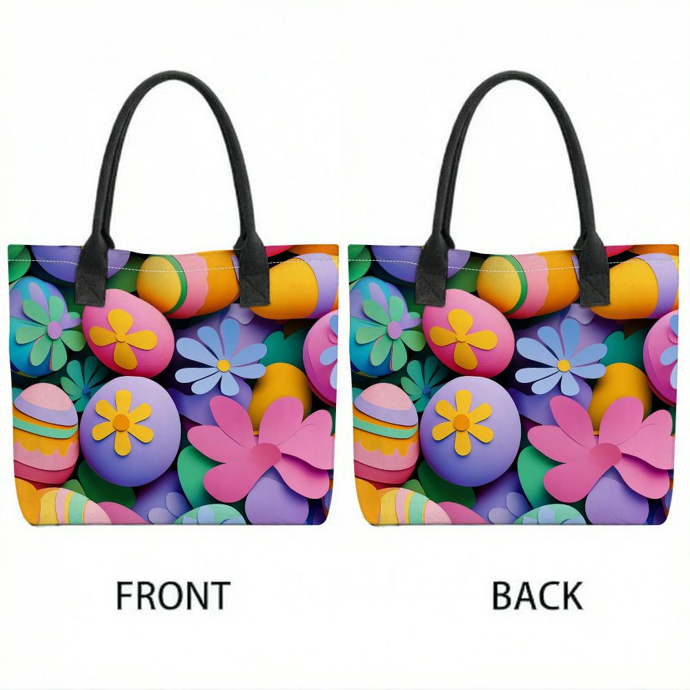 Colorful Flower Print Tote Bag Large Capacity Casual Daily Shoulder Handbag for Women