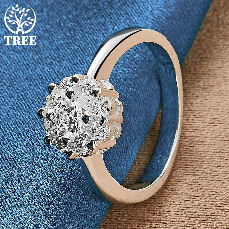925 Sterling Silver Flower Velký AAA Zirkonový prsten