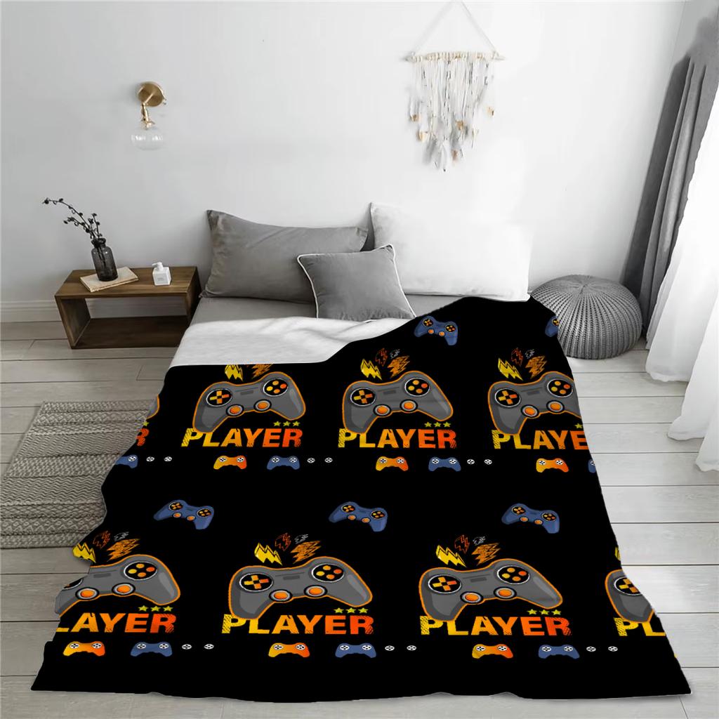 1pc Blanket Black Game Pad Player 3D Printed Comfortable Flannel Blanket for Home Living Room Bedroom Decoration Birthday Gift