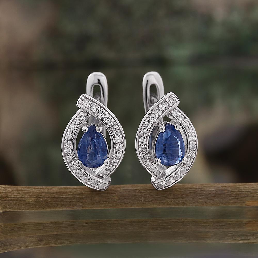 Light Luxury 925 Sterling Silver Clasp Earrings Natural Pear 4*6mm Kyanite Simple Fine Jewelry for Women's Banquet Festival Wear