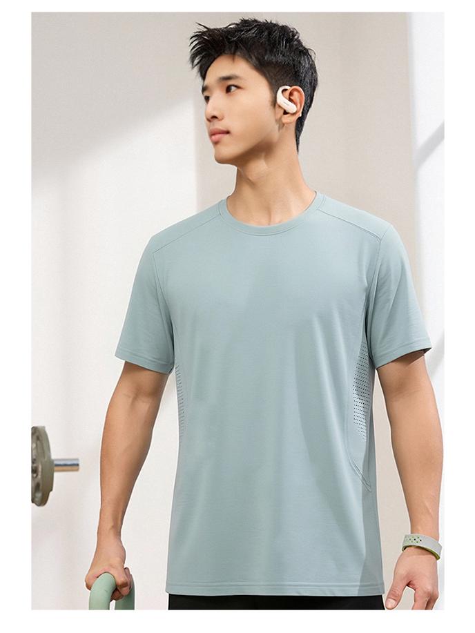 Camiseta de Algodón Unisex Transpirable de Secado Rápido, con Agujeros Laterales Respirables, Cuello Redondo, Manga Corta para Deportes al Aire Libre y Uso Casual
