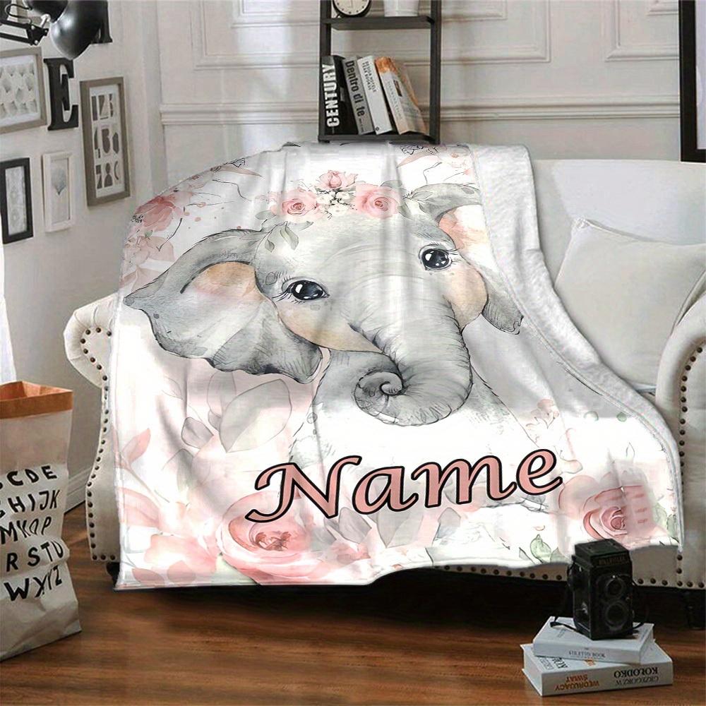 Elephant Floral Crown Personalized Home Customize Your Name Blankets Cozy Soft Lightweight Allseason Multipurpose Blanket For Picnics Sofas Offices