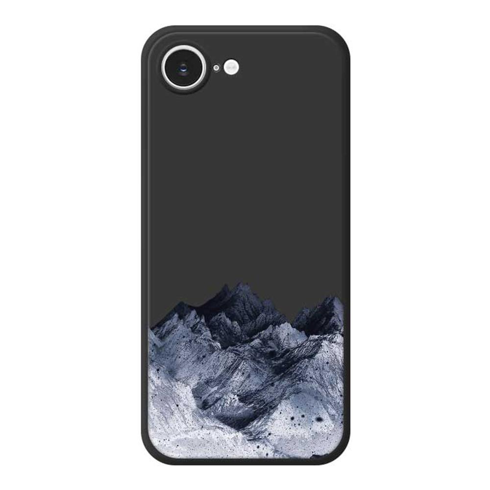 

For iPhone 16e Case Black Mountain Pattern Printing Straight Edge TPU Phone Back Cover Black