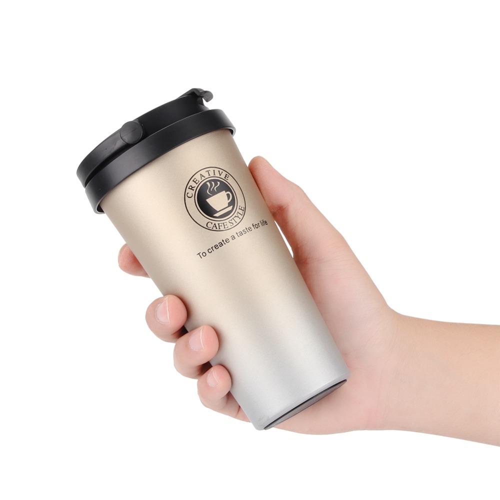 Portable 500ml Vacuum Cup Leakproof Lid Double Walled Coffee Cup 304 Stainless Steel Insulated Design Coffee Mug Cold Drinks