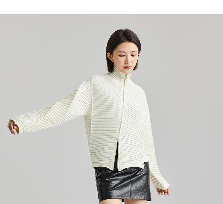 Fashionable Three-dimensional Ribbed Knitted Sweater for Women, 2026 Spring and Autumn New High-end Cardigan Sweater Jacket