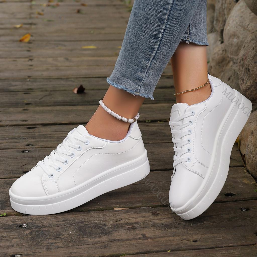 Fashion Platform Women Sneakers Breathable Casual Shoes Solid Color Lightweight Vulcanized Shoes Autumn Lace Up Tennis Shoe Plus Size 43