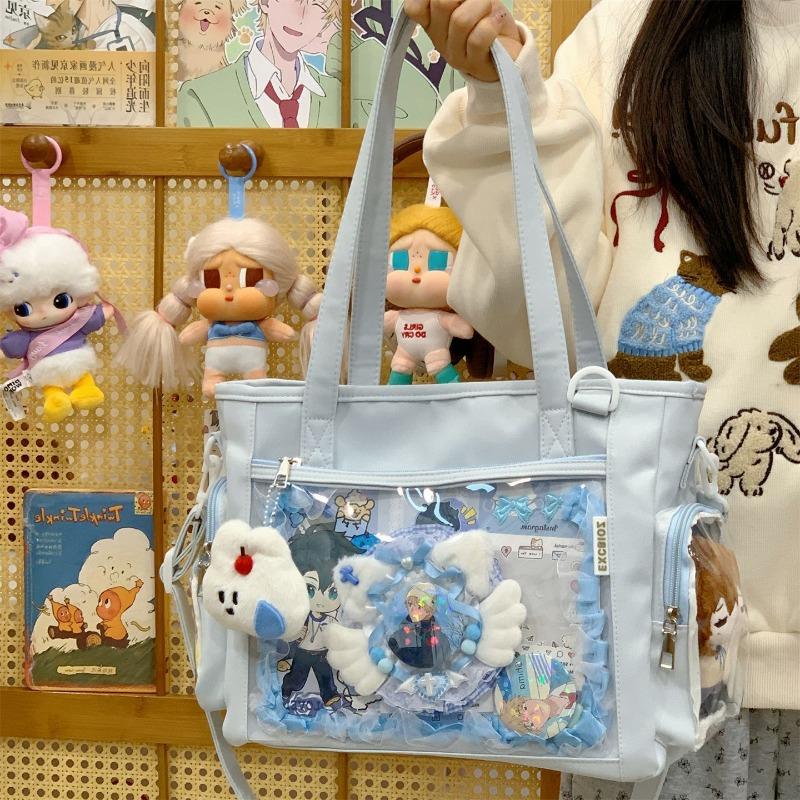 High-value messenger bag, dirt-resistant nylon cloth, transparent compartment, millet bag, shoulder bag, college style, small and fresh tote bag.