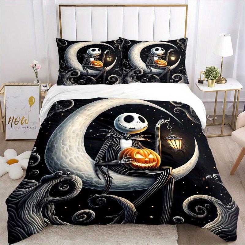 3pcs Jack Skellington Halloween Bedding Set, Including 1 Quilt Cover and 2 Pillow Shams, Without Filling, Soft and Comfortable Home Bedroom Fabri
