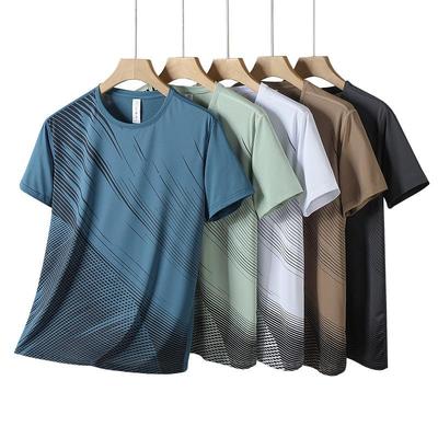 Ice Silk Short Sleeved T-shirt Men's Summer Loose Quick Drying Sports Top Men's Summer Casual Plus Size Men's Clothing