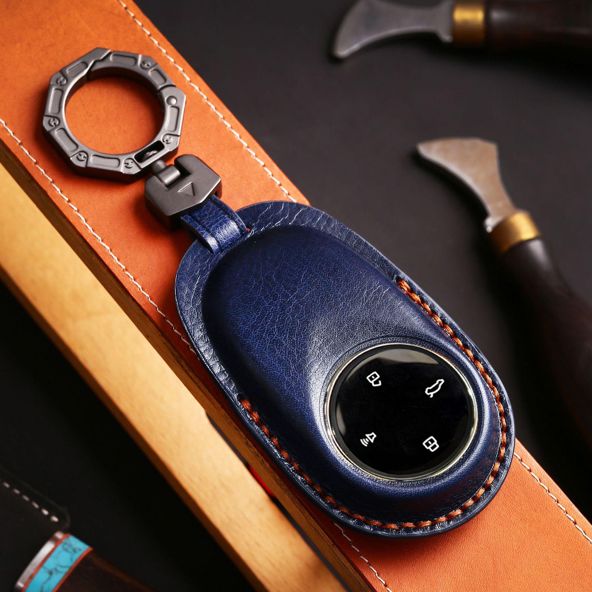 

Handmade Leather Key Cover for Hezhong Nezha S - Soft Protective Shell синій