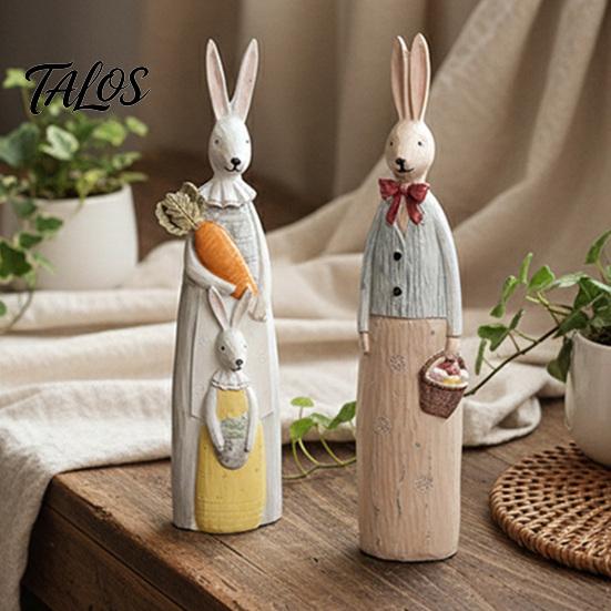 Office Desk Decoration Easter Bunny Figurine, Vintage Resin Rabbit Statue with Carrot Flower Animal Figurine For Home Basket, Spring Indoor