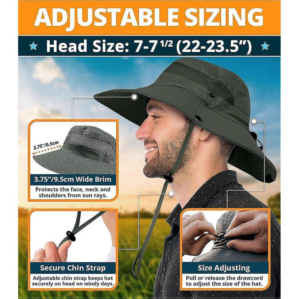 Fishing Hat UPF 50+ Wide Brim Sun Hat for Men and Women, Mens Bucket Hats with UV Protection for
