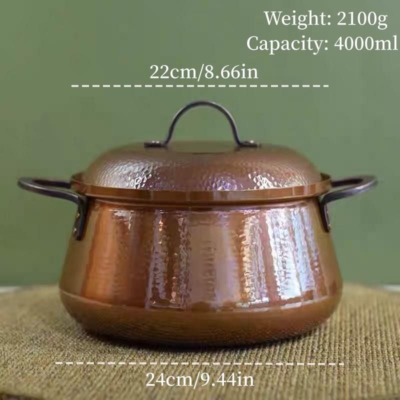 Vintage Copper Pot,Exquisite Luster Hot Pot Food Cooking Utensil for Boiling,Simmering and Soup Stewing,With lid Handheld Pots