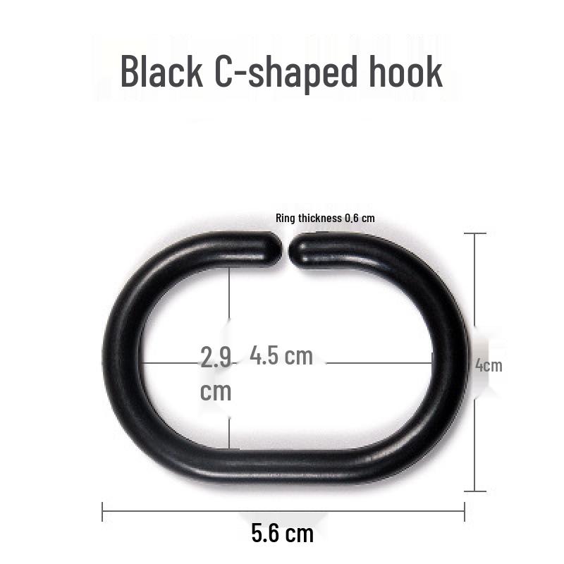 Shower Curtain Hooks - C-Shaped Plastic Snap Ring Accessories 1 Piece чёрный