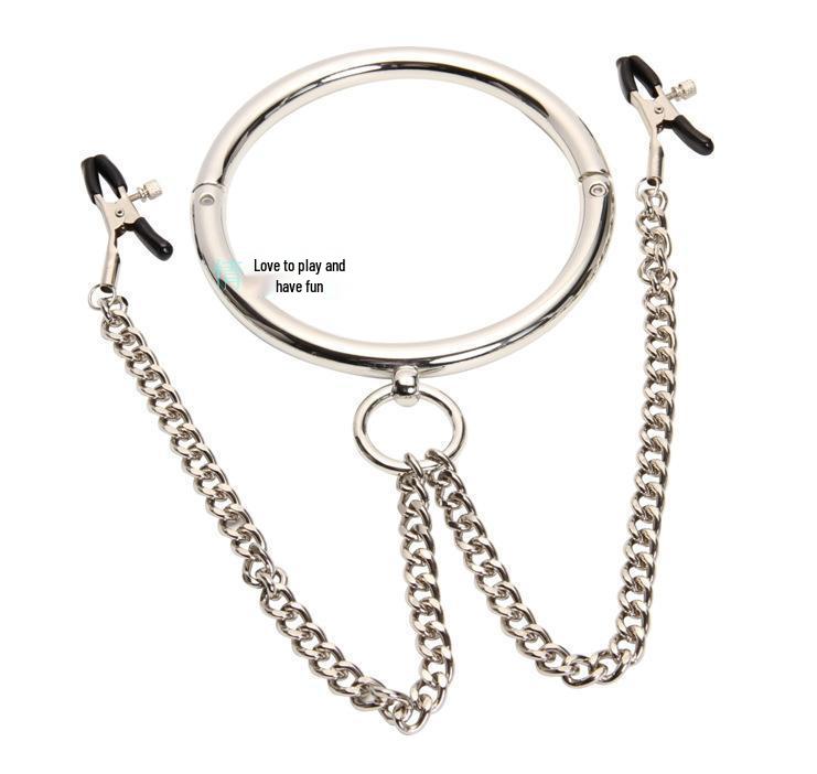 Metal Traction Collar with Nipple Clamps for BDSM Slave Training