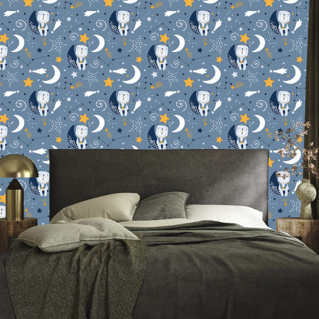 Stars, moons and sleeping teddy bears wallpaper for living room and bedroom 50x1000
