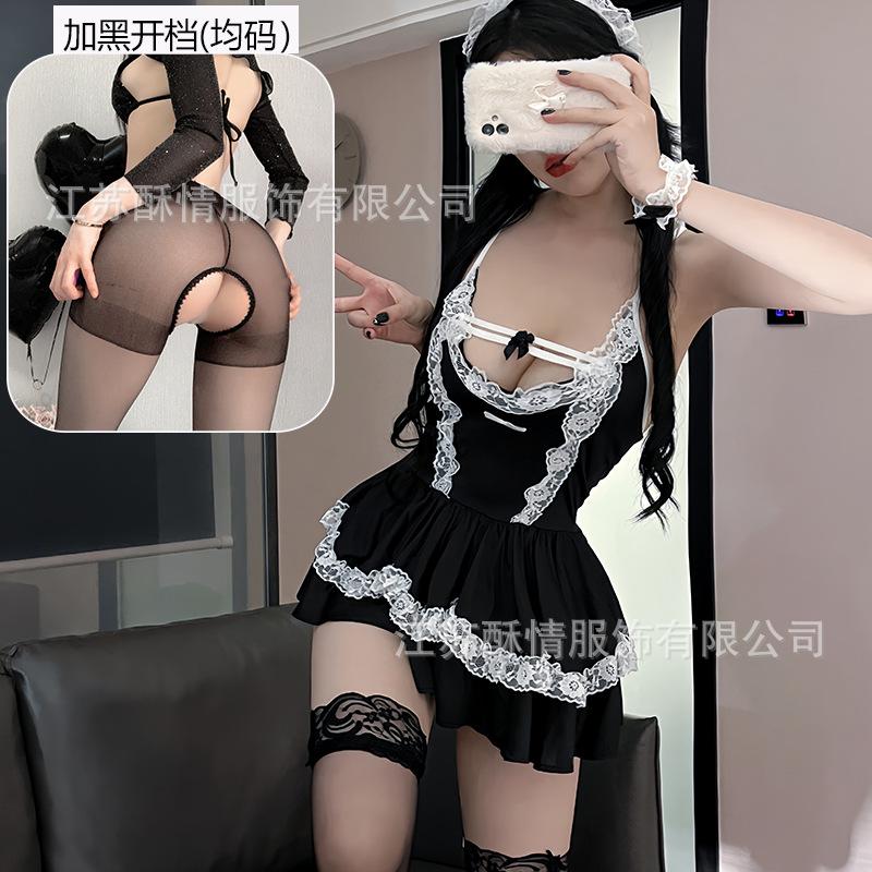 Sexy Lingerie Sexy Deep V Lace Slim Fit Puff Dress Maid Maid Uniform Seduction Uniform Set