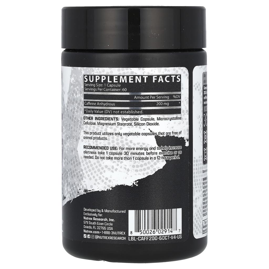 Nutrex Research Koffein 200, 60 kapsler