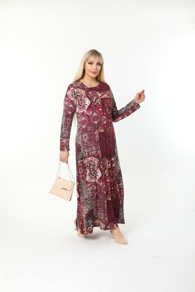 Damen Große Größen Kleid Plus Size Langarm (Geeignet für Hijab) Langes Kleid aus gekämmter Viskose