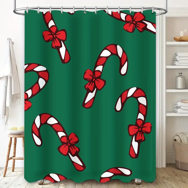 Tu Christmas Shower Curtain Festive Holiday Decor Holiday Bathroom Set Merry Christmas Pattern Waterproof Fabric Backdrop