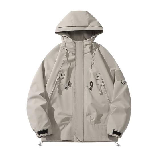 Men Jacket Hooded Long Sleeve Windproof Waterproof Windbreaker with Multi-Pocket Design Casual Sports Style Outerwear