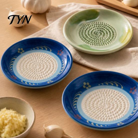 Piatto Piano Piccolo Piatto Grattugia Aglio in Ceramica, Strumento Manuale da Cucina per Grattugiare Zenzero Spezie, Schiacciapatate Cipolla Antiaderente Grattugia Frutta Verdura,