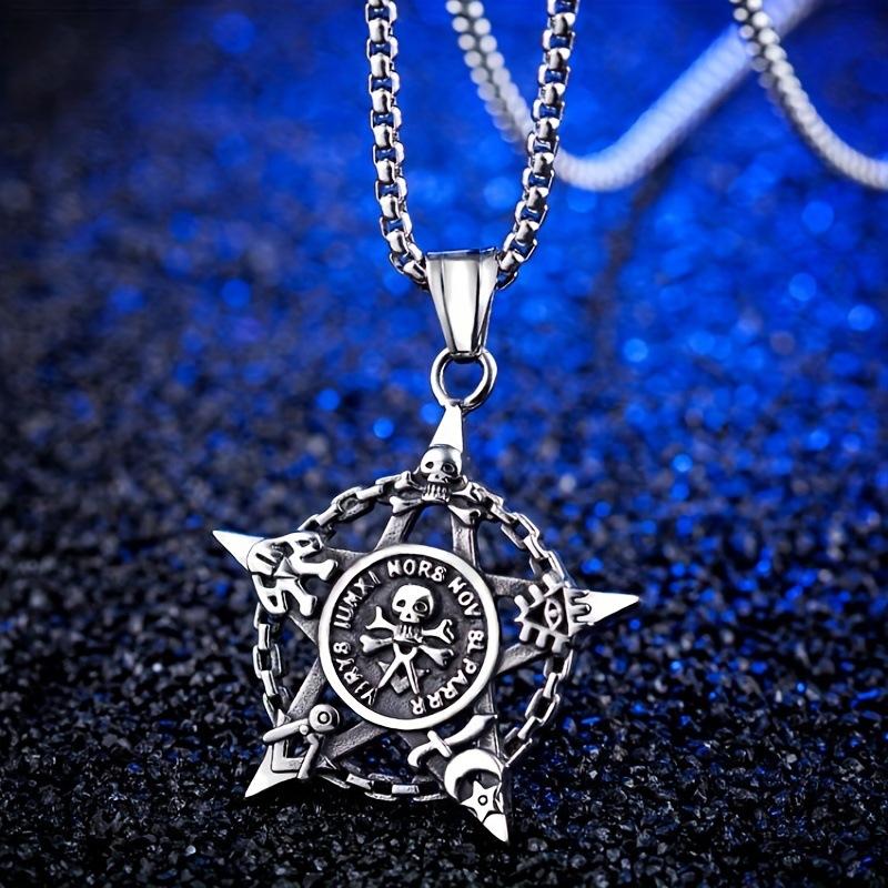 Pentagram Men's Skull Pendant Jewelry European and American Accessories Necklace Pendant