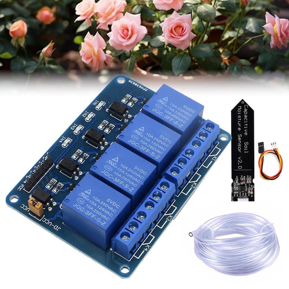 Automatische Bewässerung DIY-Kit Selbstbewässerungssystem mit kapazitivem Bodenfeuchtesensor für Gartenpflanze Blume Topfpflanze