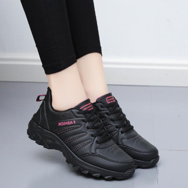 Fashion Sports Women's Shoes 2024 Autumn Winter New Item Leather Surface Anti Slip Waterproof Lightweight Running Casual Shoes Sneakers