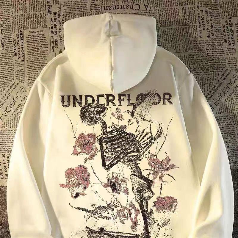 Men's Hooded Sweatshirt New Rock No Brand Y2k Clothes Korean Style Pastel Color Welcome Deal Cotton Tops Funny Skull Male Hoodie