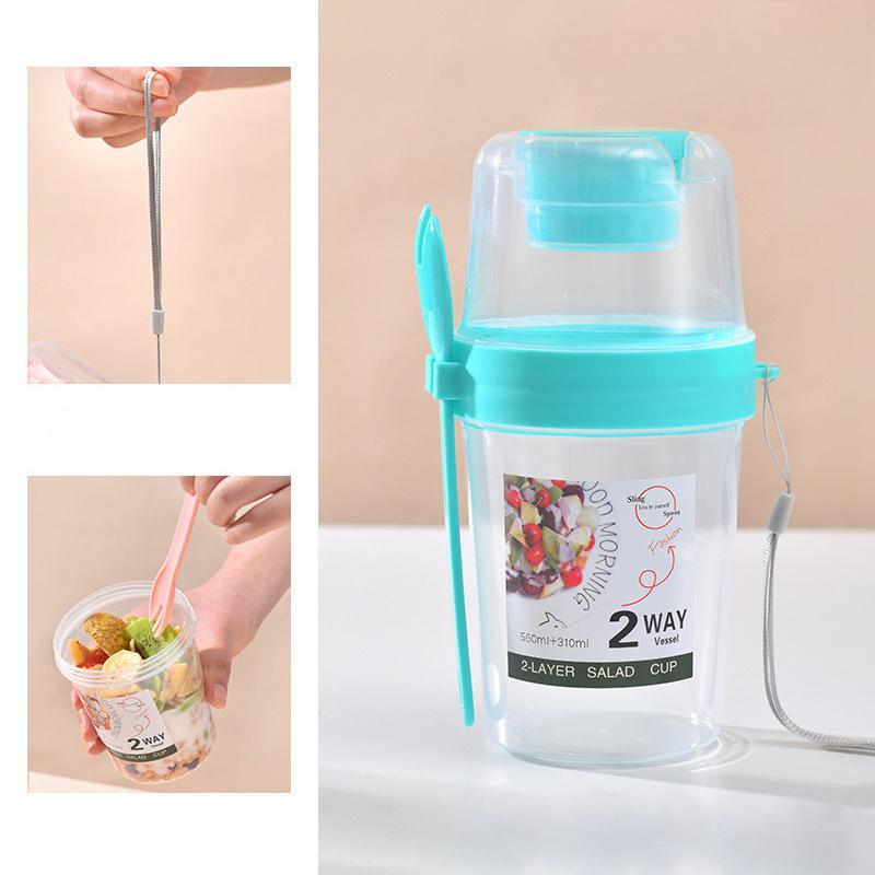 Przenośny plastikowy kubek na sałatkę z widelcem i pokrywką na owoce, warzywa, jogurt 800 ml