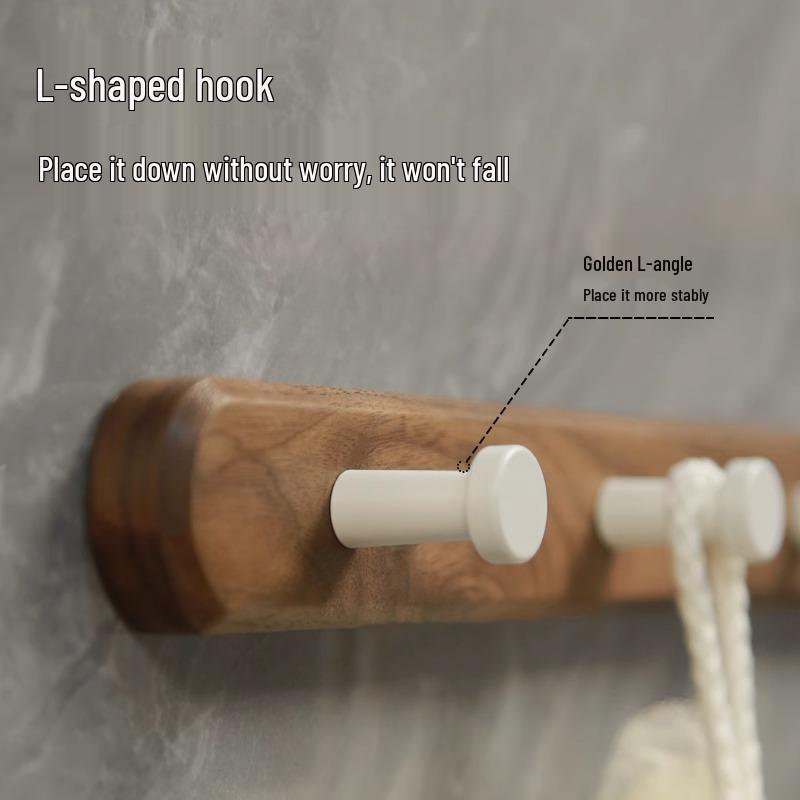 Walnut Wall-Mounted Hook for Clothes & Hats, No-Punch Installation for Door Back or Entrance Hall