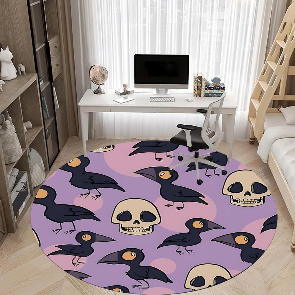 1pc Crows Skulls Office Round Area Rug, Under Office Chairs Bedroom Living Room Home Decor, Room Deco, Available In Various Sizes