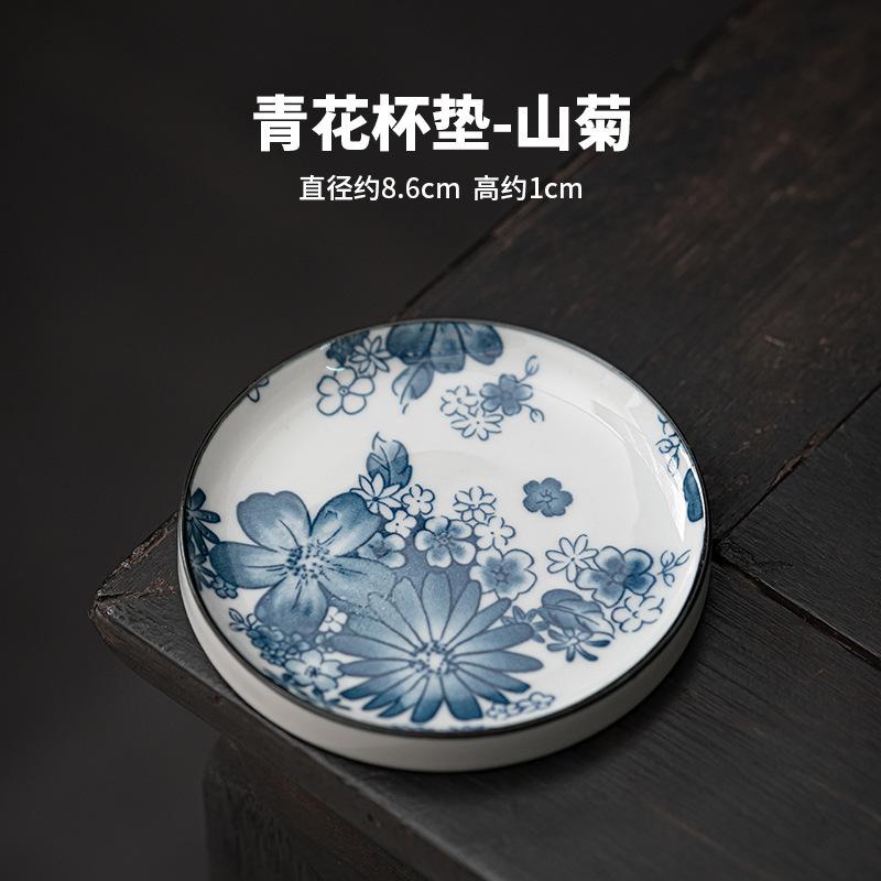 Blue and White Circular Cup Mat Ceramic Insulated Tea Tray Heat Resistant Placemats Teacup Holder Kung Fu Teaset Accessories