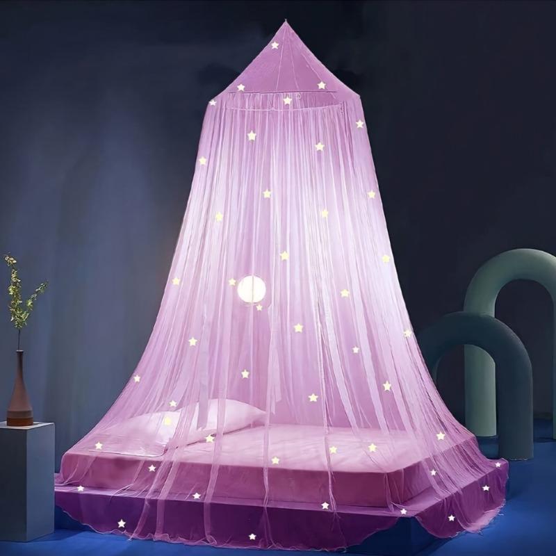1pcs Foldable Bed Canopy with Glowing Star Pattern Polyester Mosquito Net for Room Portable Dome Tent for Wedding Bedroom Decor