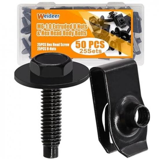 

50PCS M6-1.0 Universal Fender Liner Screw U Nut Kit, Engine Splash M6-1.0