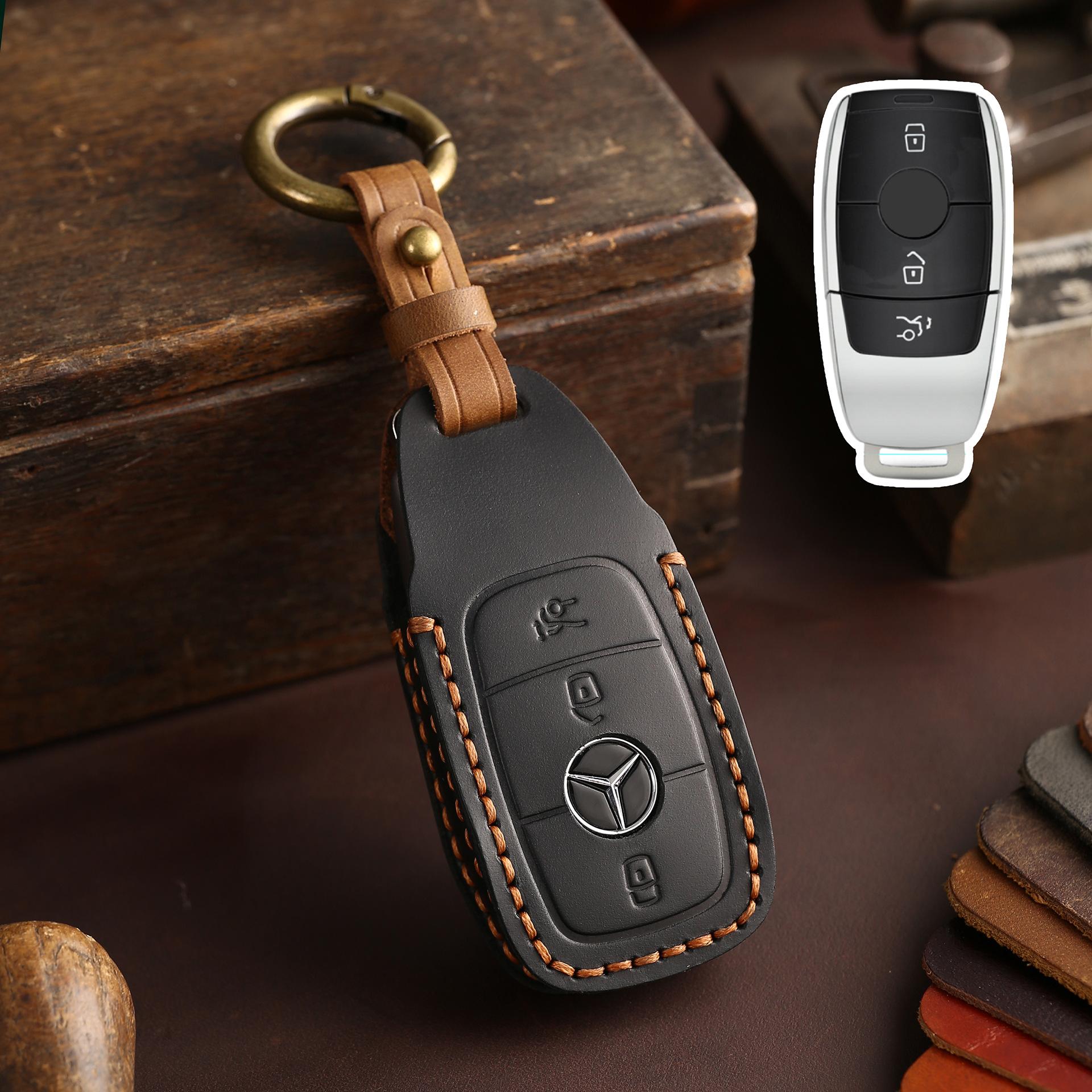 

Genuine Leather Car Key Bag Is Suitable For Mercedes-Benz Key Case, Pure Handmade Cowhide Car Keychain For Men And Women