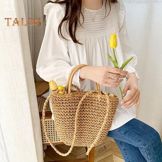 Women Shirt Round Neck Lantern Long Sleeve Pullover Tops Solid Color Loose Fit Ruffle Trim Pleated Blouse Daily Wear