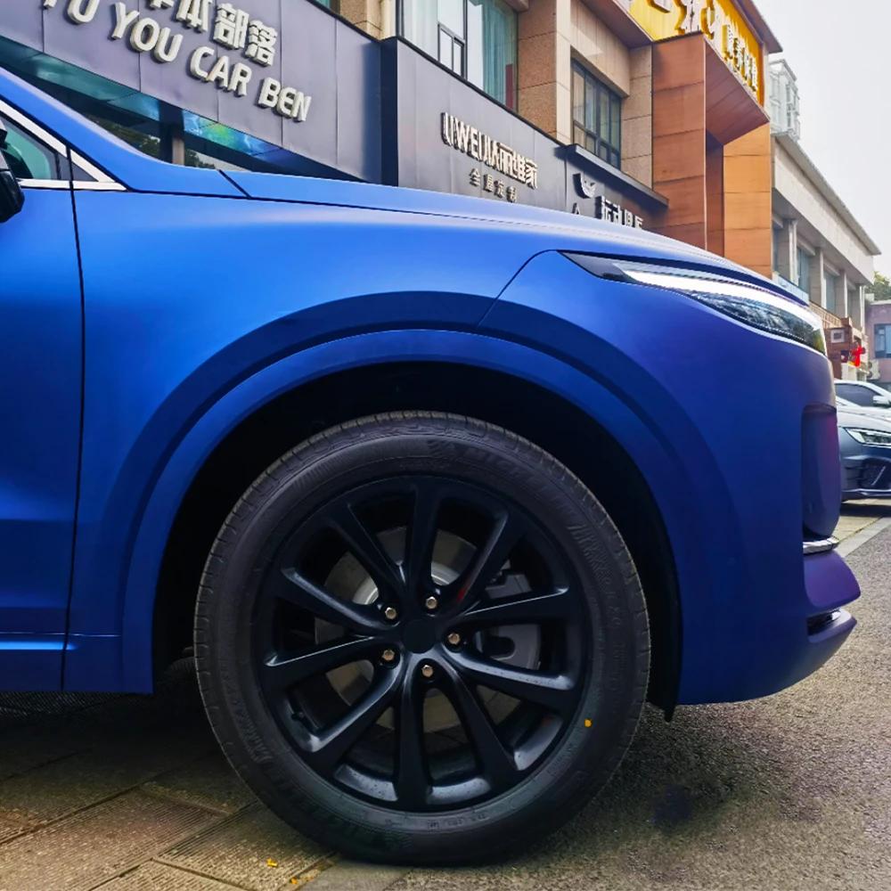 Film Vinilico Blu Scuro Ghiaccio Satinato Opaco Metallizzato Senza Bolle Decalcomania Auto Film per Wrapping Adesivo PET Accessori Auto Esterno Interno