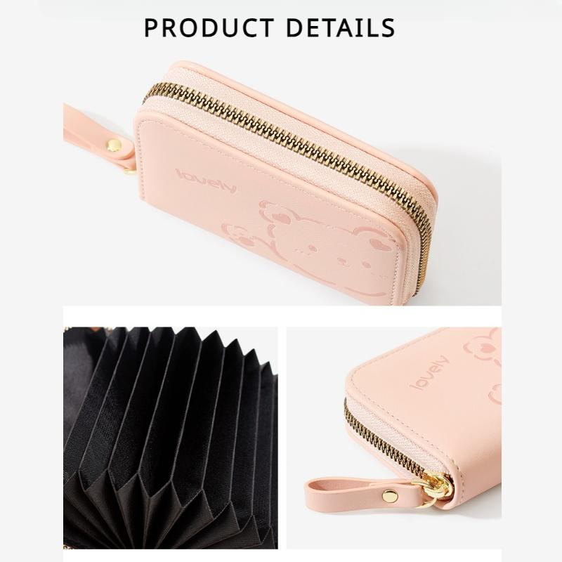 Nou cu fermoar Mini cu sloturi multiple pentru fete Geantă pentru carduri de organe drăguț urs de desene animate Portofel scurt pentru elevi de liceu și gimnaziu Suport card de mână pentru zeiță Cadouri de festival