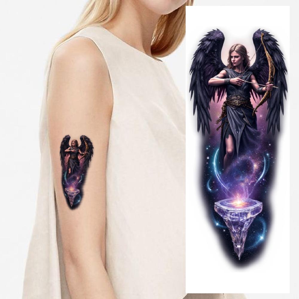 9pcs Temporary Tattoo Realistic Temporary Tattoos Winged Creature Night Warrior Ghostly Woman For Arms Back Shoulders