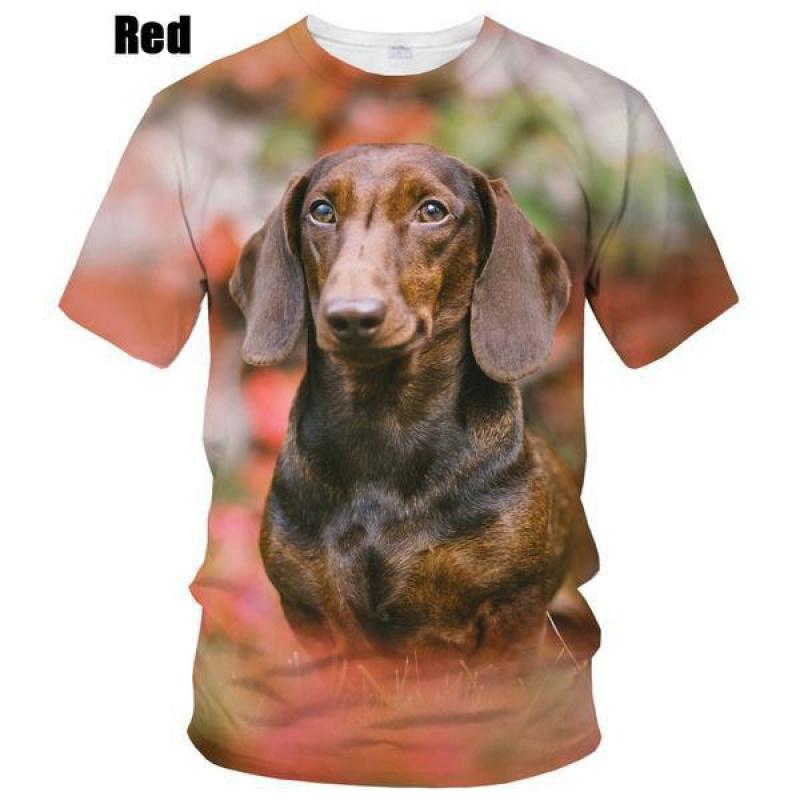 Summer Round Neck 3D Dog Dachshund Printed Top Fashionable Casual Short Sleeved Children's Boy T-shirts