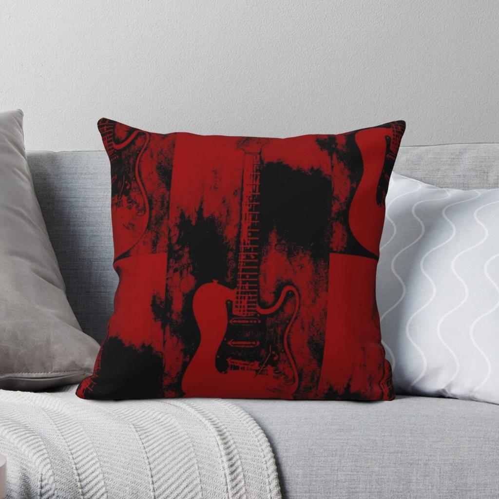 Red Black Guitar Pillowcase Polyester Linen Velvet Pattern Zip Decorative Pillow Case Sofa Cushion Cover