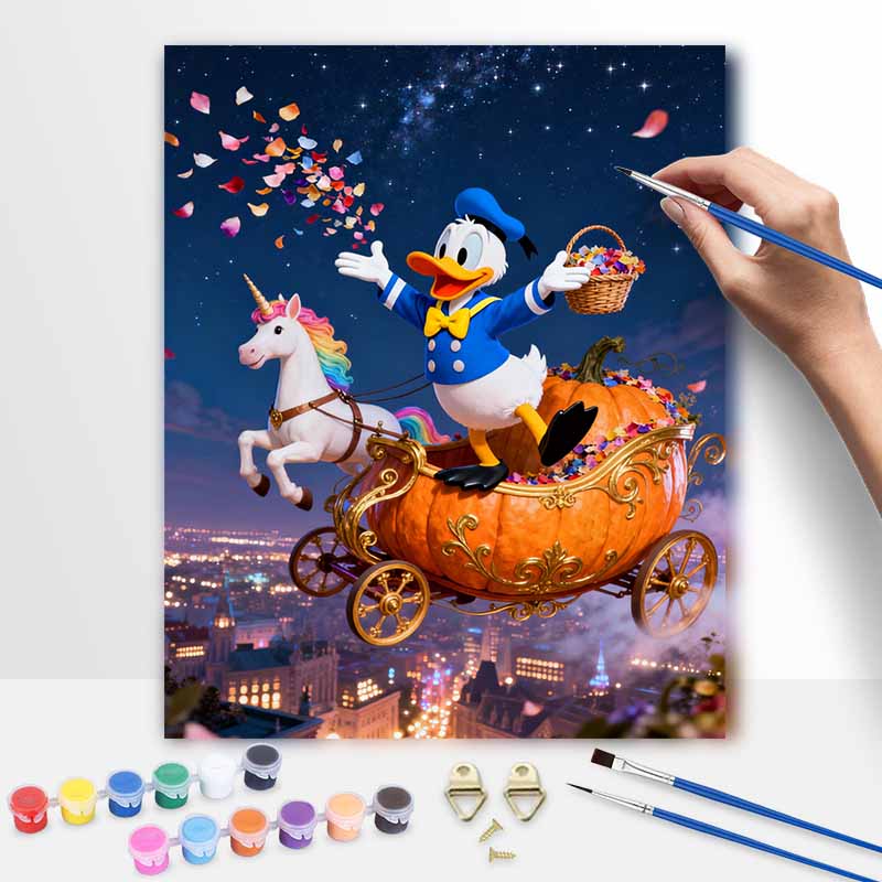 Disney Digital Oil Painting Art Kit Donald Duck Unicorn Pumpkin Carriage Handmade Coloring Painting Home Decor
